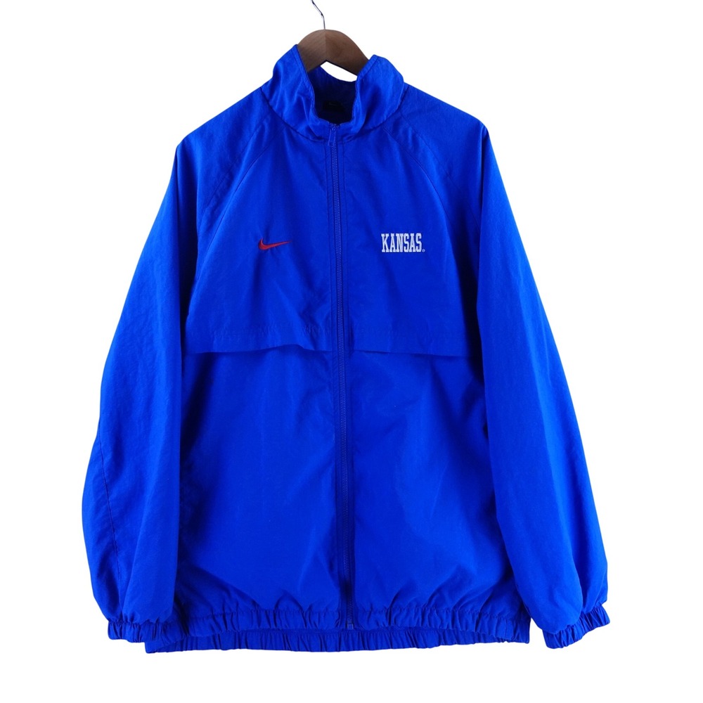 Nike Kansas Jayhawks Vintage Windbreaker Jacket Mens XL Blue Full Zip Mesh Lined